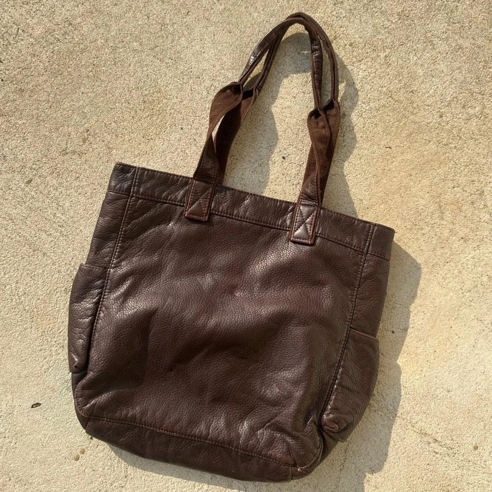 Slouchy Brown Faux Leather Tote Bag Shoulder Purse Boho Y2K Chocolate